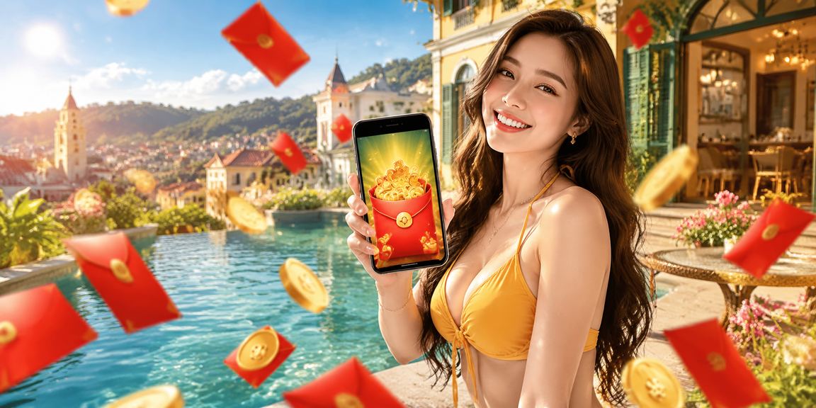 Phong bì đỏ may mắn và cà phê Đà Lạt, gợi lên không khí thưởng thưởng và khuyến mãi theo phong cách Việt Nam